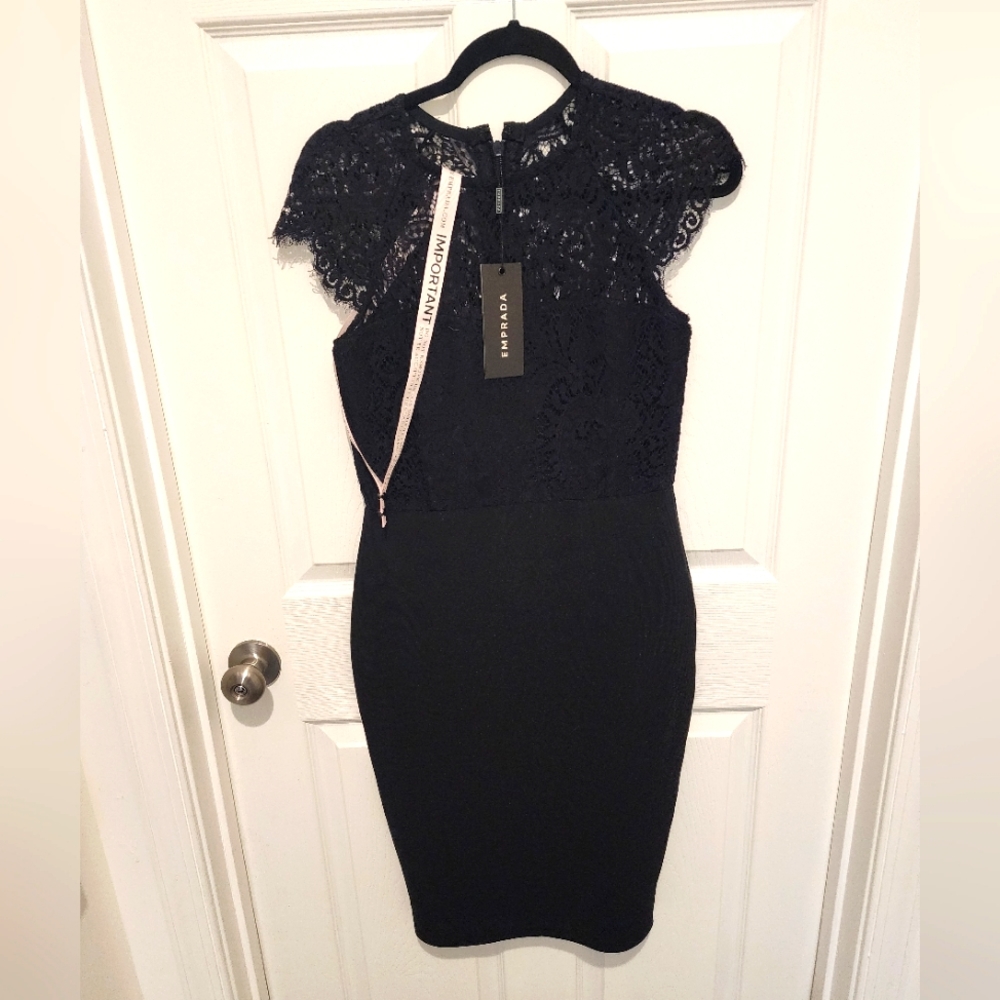 Black Lace Cap Sleeve Bandage Dress by Emprada size Large